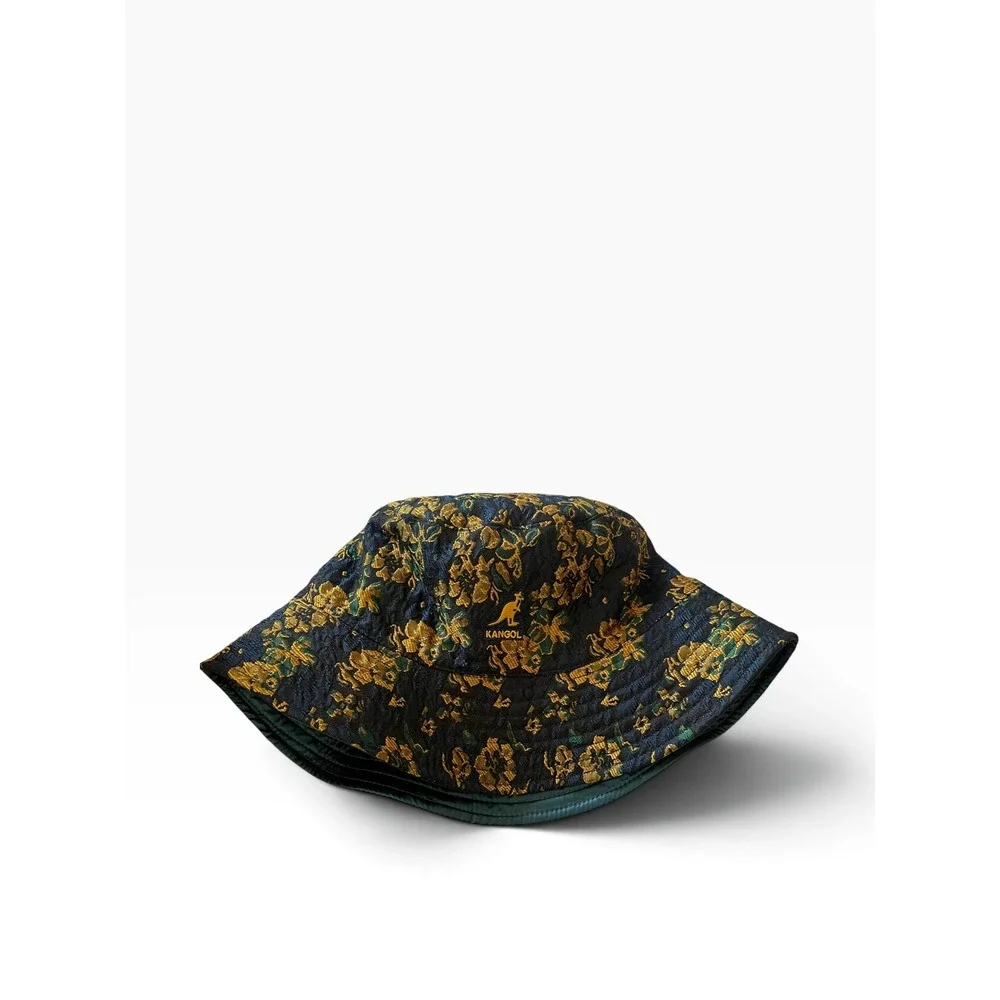 Kangol Floral Jacquard Reversible Bucket Hat Navy Gold Teal K5396 Large NWOT